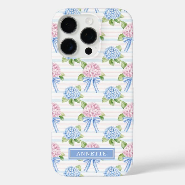 Blaue und rosa Hortensien gestreift Case-Mate iPhone Hülle (Rückseite)