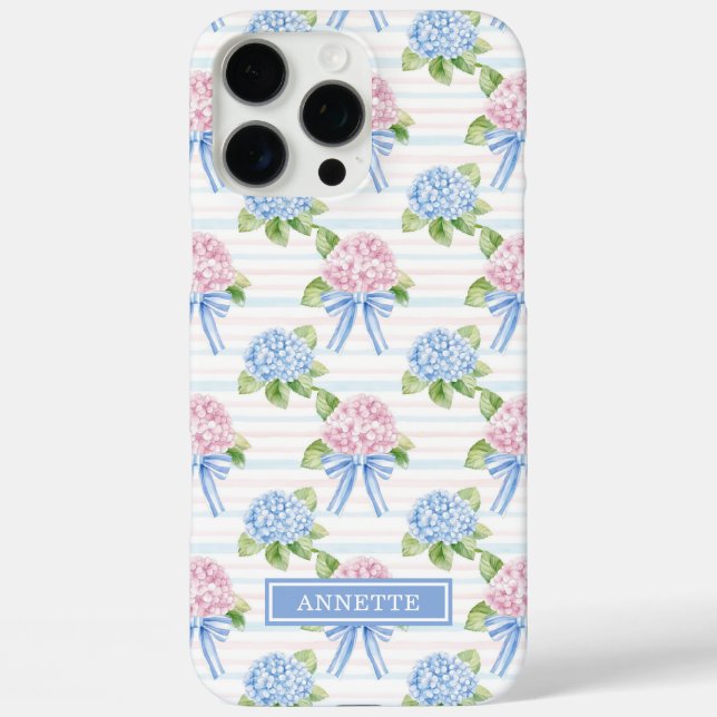 Blaue und rosa Hortensien gestreift Case-Mate iPhone Hülle (Rückseite)