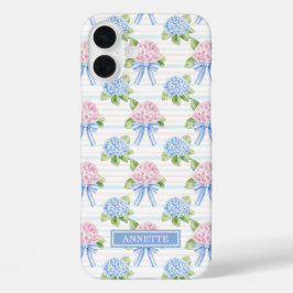 Blaue und rosa Hortensien gestreift iPhone 16 Plus Hülle