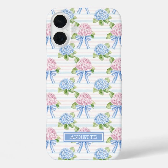 Blaue und rosa Hortensien gestreift Case-Mate iPhone Hülle (Rückseite)