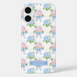 Blaue und rosa Hortensien gestreift iPhone 16 Hülle