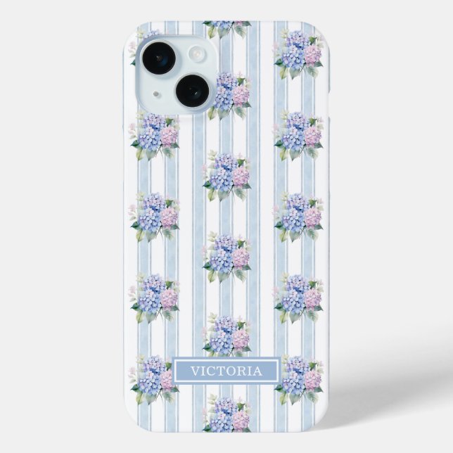 Blaue und rosa Hortensien mit Monogramm Case-Mate iPhone Hülle (Rückseite)
