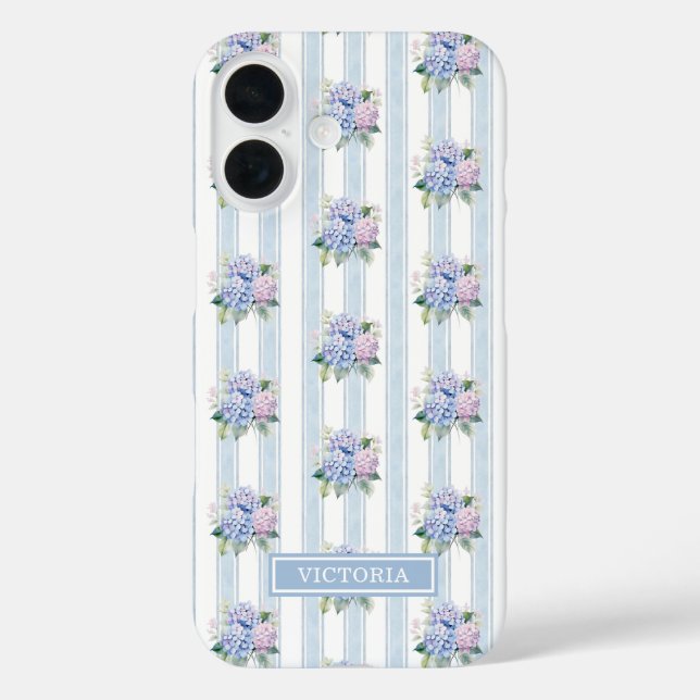 Blaue und rosa Hortensien mit Monogramm Case-Mate iPhone Hülle (Rückseite)
