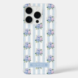 Blaue und rosa Hortensien mit Monogramm iPhone 16 Pro Hülle