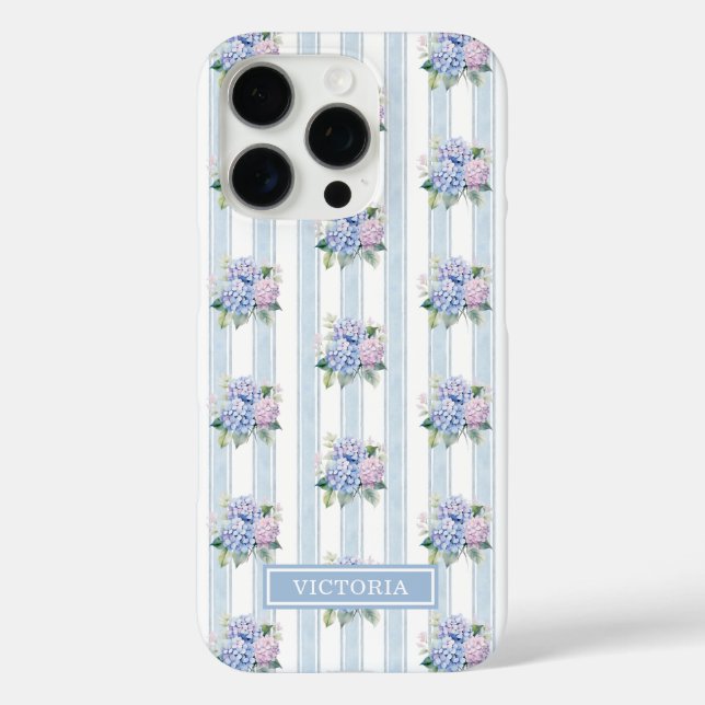 Blaue und rosa Hortensien mit Monogramm Case-Mate iPhone Hülle (Rückseite)