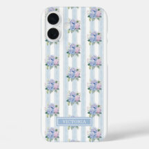 Blaue und rosa Hortensien mit Monogramm