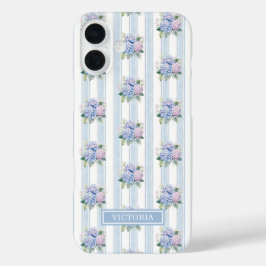 Blaue und rosa Hortensien mit Monogramm iPhone 16 Plus Hülle