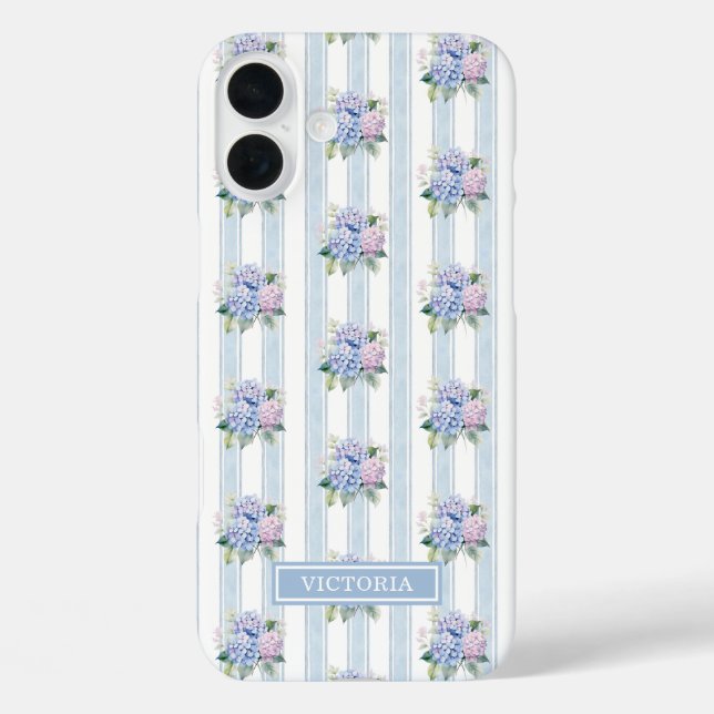 Blaue und rosa Hortensien mit Monogramm Case-Mate iPhone Hülle (Rückseite)