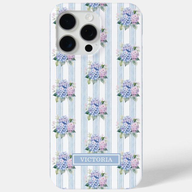 Blaue und rosa Hortensien mit Monogramm Case-Mate iPhone Hülle (Rückseite)