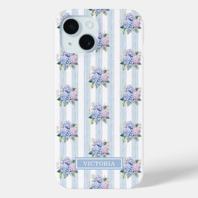 Blaue und rosa Hortensien mit Monogramm Case-Mate iPhone Hülle (Rückseite)