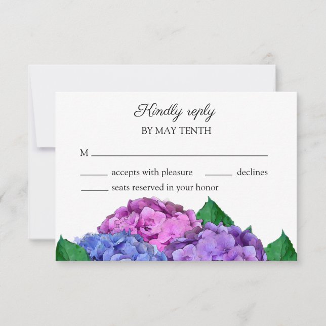 Blaue und rosa Hydrangea-Blume Hochzeit RSVP Karte (Vorderseite)