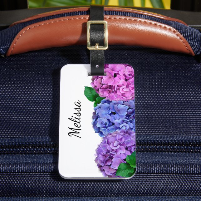 Blaue und rosa Hydrangea-Blume - kundenspezifische Gepäckanhänger (Vorderseite Insitu 2)