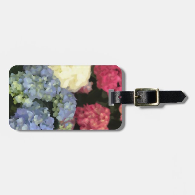 Blaue und rosa Hydrangea Digitale Blume Gepäckanhänger (Vorderseite horizontal)