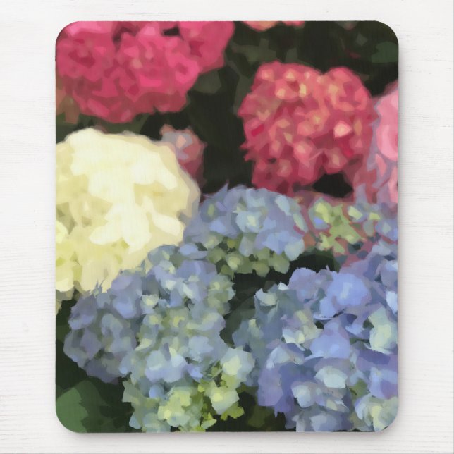 Blaue und rosa Hydrangea Digitale Blume Mousepad (Vorne)