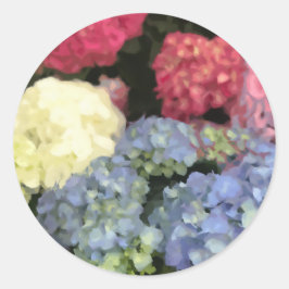Blaue und rosa Hydrangea Digitale Blume Runder Aufkleber