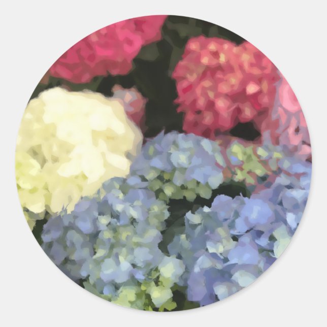 Blaue und rosa Hydrangea Digitale Blume Runder Aufkleber (Vorderseite)