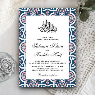 Blaue und rosa islamische arabische Hochzeit Einladung