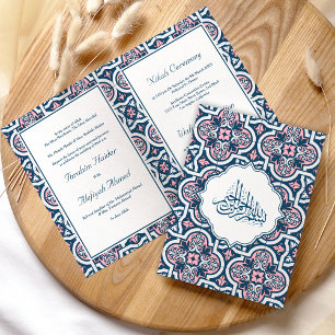 Blaue und rosa islamische arabische Hochzeit Einladung