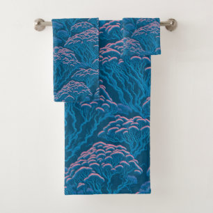 Blaue und rosa Korallenriff-Muster Badhandtuch Set