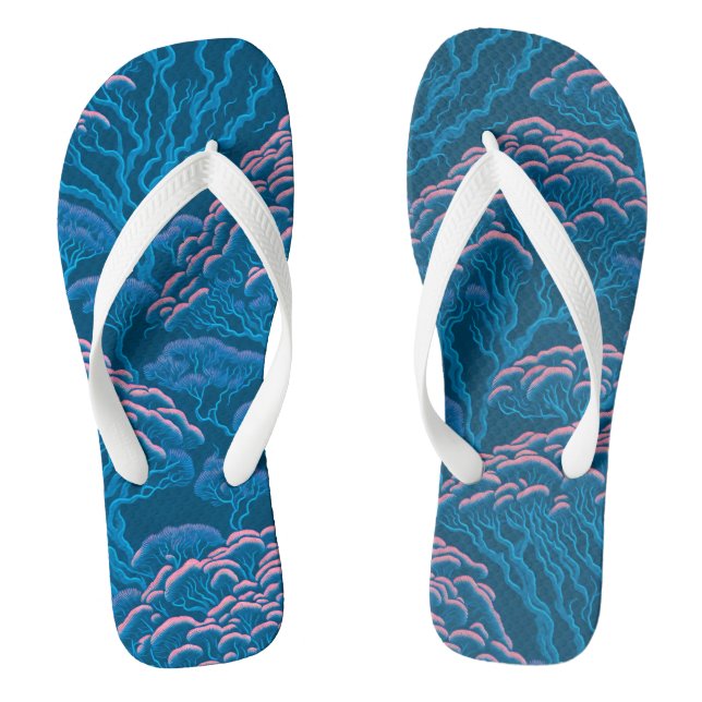 Blaue und rosa Korallenriff-Muster Flip Flops (Fußbett)