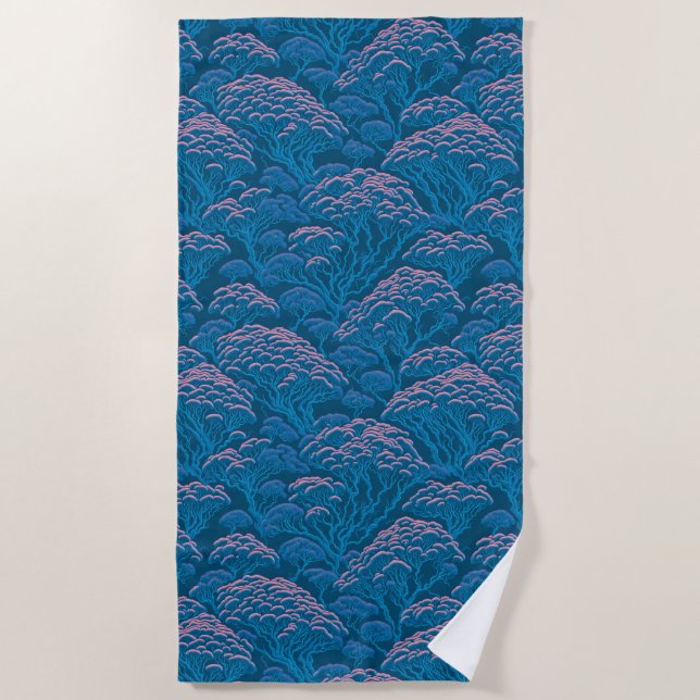 Blaue und rosa Korallenriff-Muster Strandtuch (Vorderseite)