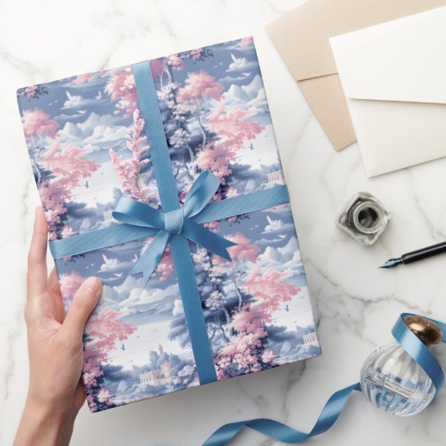 Blaue und rosa Landschaft Geschenkpapier (Schenken)