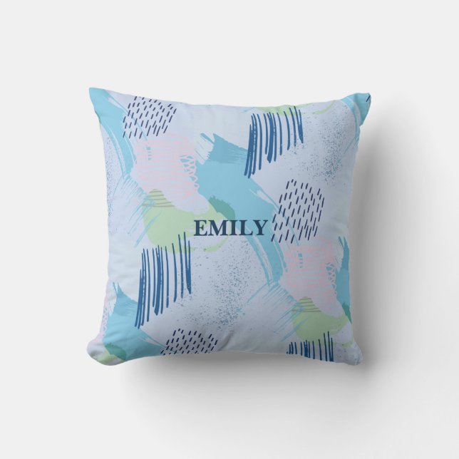 Blaue und rosa Linien und Spiralen Kissen (Vorderseite)