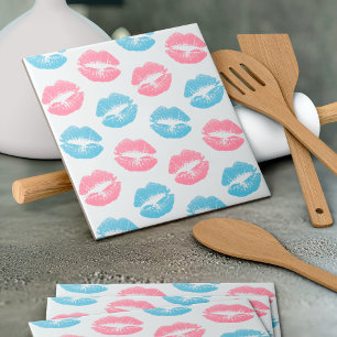 Blaue und rosa Lippenmuster, Lipstick, Kiss Fliese