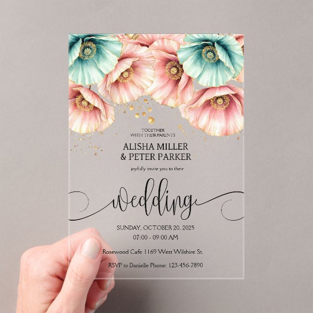 Blaue und rosa Mohnfarben Einladung Hochzeitsfeier (Insitu (Handheld))