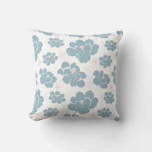 Blaue und rosa neutrale Blumen-Blumenmuster-Kissen Kissen