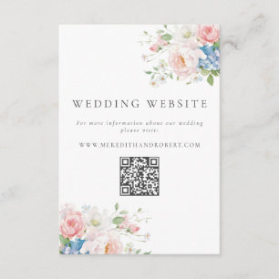 Blaue und rosa Pastell-Blumen-Hochzeitswebsite mit Begleitkarte