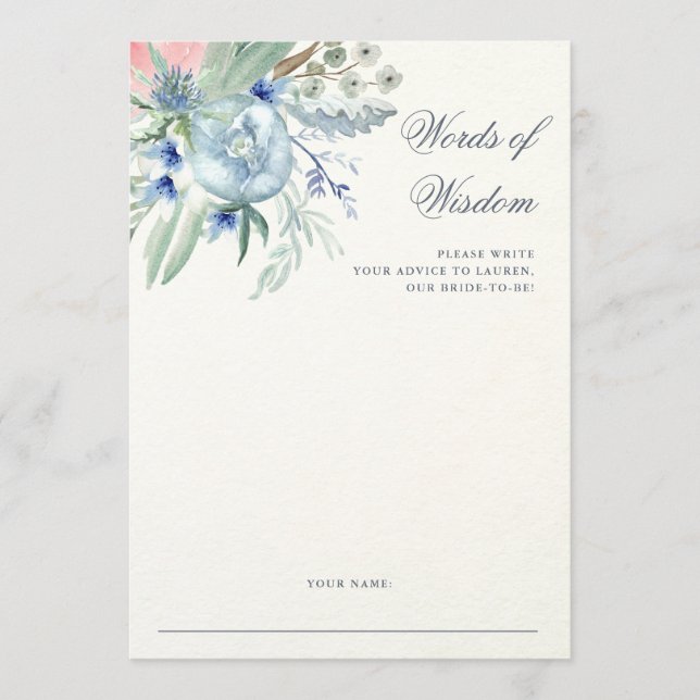 Blaue und rosa Peony | Brautparty Advisor Card Hinweiskarte (Vorderseite)