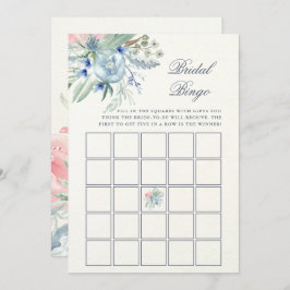 Blaue und rosa Peony | Brautparty Bingo Game Einladung