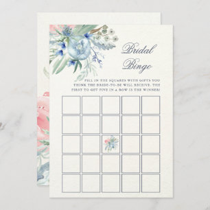 Blaue und rosa Peony   Brautparty Bingo Game Einladung