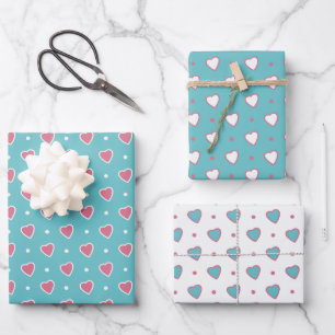 Blaue und rosa Punkte und Herzen Valentinstag Geschenkpapier Set
