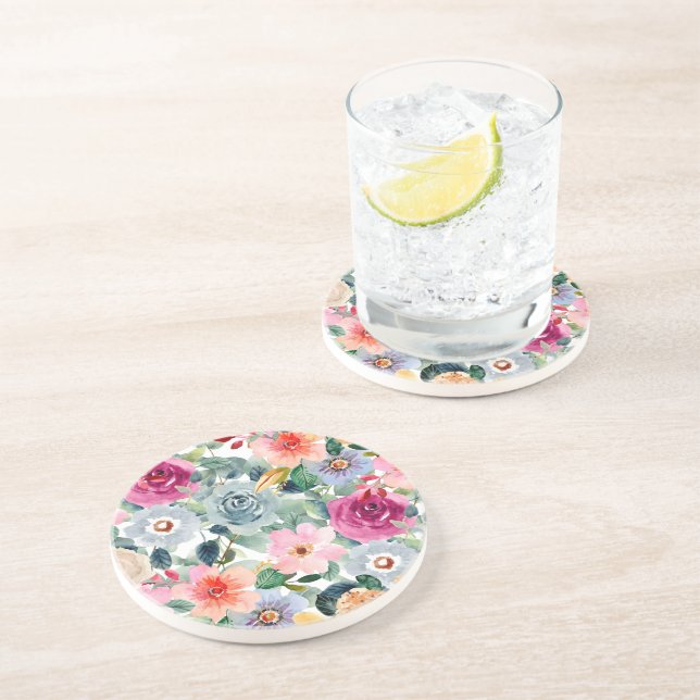 Blaue und rosa Rosen Getränkeuntersetzer (Seite)