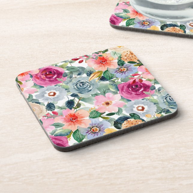 Blaue und rosa Rosen Getränkeuntersetzer (Linke Seite)