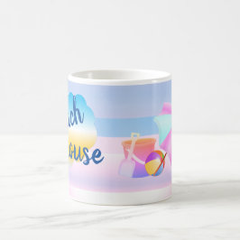 Blaue und rosa Strandhaus-Tasse Kaffeetasse