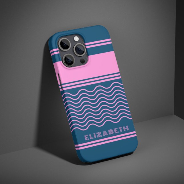 Blaue und rosa Streifen Muster Personalisiert Case-Mate iPhone Hülle (Von Creator hochgeladen)