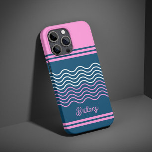 Blaue und rosa Streifen Muster Personalisiert iPhone 16 Pro Hülle
