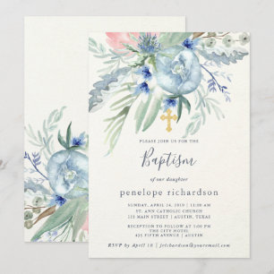 Blaue und rosa Taufe der Peonie Einladung