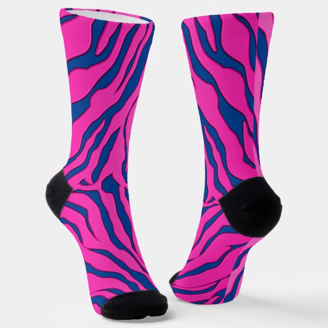 Blaue und rosa Tiger Streifen Tierfarbe2 Socken (Gewinkelt)