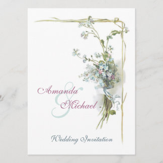 Blaue und rosa Vintage wedding Blumen Einladung