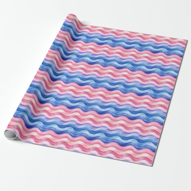 Blaue und rosa Wavy Lines Geschenkpapier (Ungerollt)