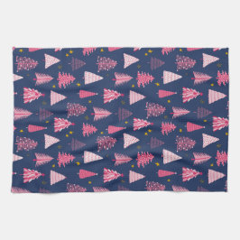 Blaue und rosa Weihnachtsbaummuster Geschirrtuch