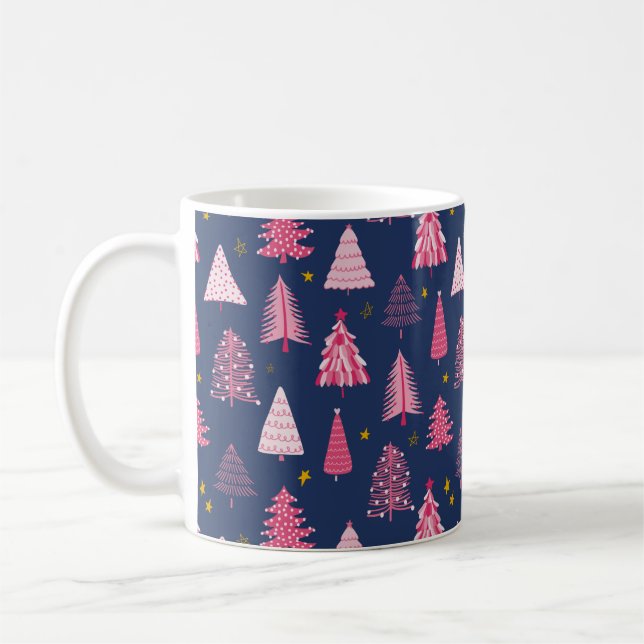 Blaue und rosa Weihnachtsbaummuster Kaffeetasse (Links)