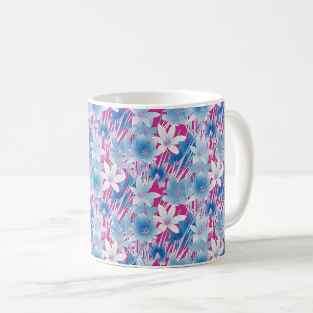 Blaue und rosafarbene Blumenblicke Kaffeetasse (VorderseiteRechts)
