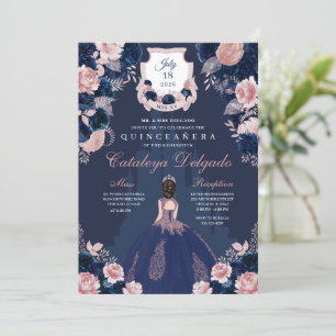 Blaue und rosafarbene Prinzessin Burg Quinceañera Einladung