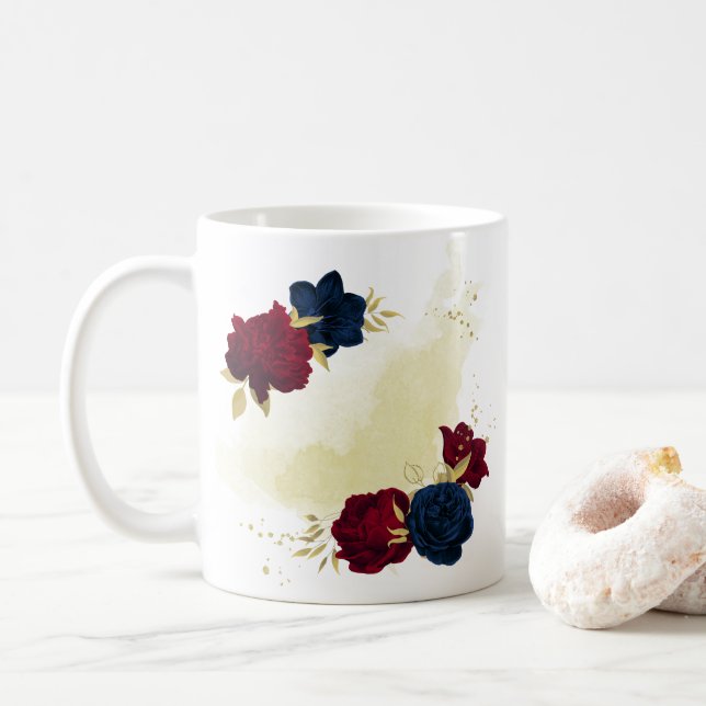 Blaue und rote Blume Kaffeetasse (Mit Donut)