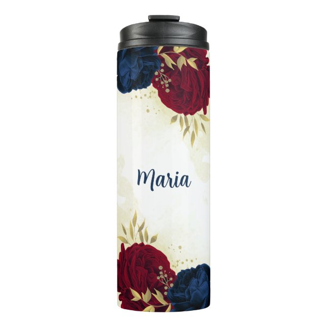 Blaue und rote Blume Thermosbecher (Vorderseite)